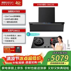 帅康 32m³1600pa 顶侧双吸超薄抽油烟机Y869烟灶套装Y869+822极焰联动灶天然气