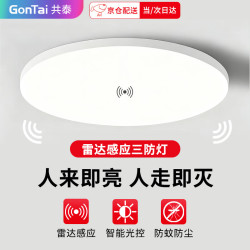 共泰 雷达感应 LED三防灯超薄节能高亮 吸顶工厂楼梯过道楼道走廊灯智能灯 24W 白光