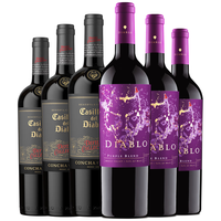 红魔鬼 智利原瓶 魔尊干红*3+魔神炫紫*3 750ml*6支 红葡萄酒