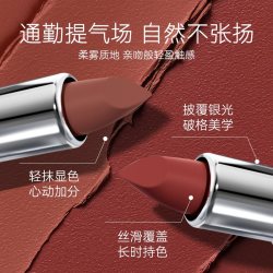 iaj 粉霜丝绒触感口红美容修饰轻薄打底哑光焦糖红棕石榴色唇膏A5