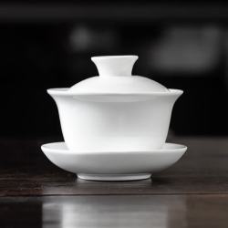 景盏 景德镇白瓷带盖纯白盖碗可悬停