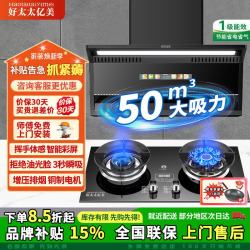 好太太亿美 抽吸排油烟机一级能效变频家用大吸力7字型顶侧双吸式低噪音免拆自动清洗油烟机燃气灶具炉灶套装