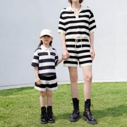 Little MO&CO. 童装夏装女童亲子装休闲条纹短裤子