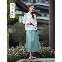 茵曼 女士长袖绣花衬衫 春秋款