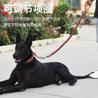 科万鸿 中型大型犬狗狗牵引绳牛皮狗链子金毛德牧防爆冲遛狗绳子项圈 2.5黑色牛皮一套
