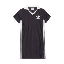 adidas 三叶草 夏季女子复古穿搭舒适透气运动休闲翻领短袖连衣裙