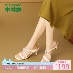 木林森 女士夏季外穿高跟凉鞋 一字拖凉鞋子百搭时尚半拖凉鞋休闲女拖鞋