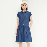 佐丹奴 女装纯棉牛仔连衣裙 半开筒短袖衬衫连衣裙