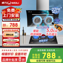 威力 油烟机侧吸式抽油烟机 双电机36大吸力家用厨房脱排式吸油烟机燃气灶 挥手体感自动清洗烟灶套装 【