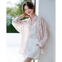 爱依莲 小众遮阳衬衫外套女夏款休闲宽松薄款外搭小碎花长袖衬衣上衣