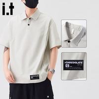 :CHOCOOLATE it短袖POLO衫男夏季薄款翻领宽松冰感休闲T恤男 浅灰 3XL