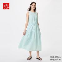 优衣库 482788 棉麻无袖层叠连衣裙 浅蓝色 L