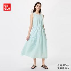 优衣库 482788 棉麻无袖层叠连衣裙 浅蓝色 L