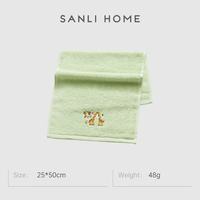 SANLI 儿童毛巾纯棉洗脸童巾擦手卡通刺绣家用吸水柔软 绿色 48g 25cm*50cm