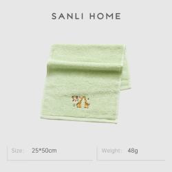 SANLI 儿童毛巾纯棉洗脸童巾擦手卡通刺绣家用吸水柔软 绿色 48g 25cm*50cm