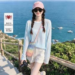 班尼路 女士夏日微透条纹罩衫 26年春夏休闲圆领长袖上衣