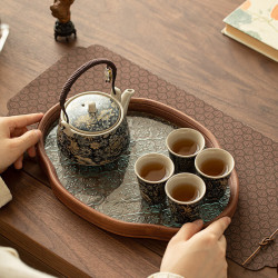 茉舟 繁花万花茶壶茶杯套装提梁壶品茗杯茶盘托盘复古家用功夫茶具 万花牡丹提梁壶(双鱼)一壶四杯
