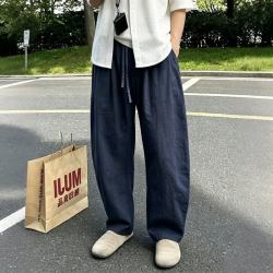 月伊纺 棉麻休闲裤男款2026夏季宽松直筒裤青年百搭阔腿运动裤潮流弯刀裤