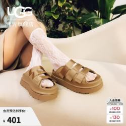 UGG 厚底露趾魔术贴拖鞋 1167430 DND 深沙色 38