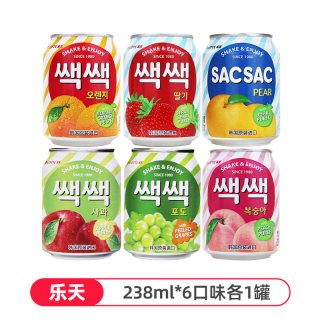 88VIP：乐天 韩国进口LOTTE乐天葡萄汁草莓汁梨汁桃汁含果粒6口味任选易拉罐6罐