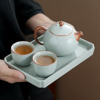 艾格辰 汝窑天青龙蛋壶一壶两杯+干泡盘 整套茶具