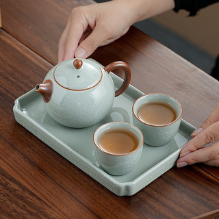 艾格辰 汝窑天青龙蛋壶一壶两杯+干泡盘 整套茶具