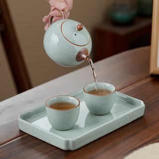艾格辰 汝窑天青龙蛋壶一壶两杯+干泡盘 整套茶具