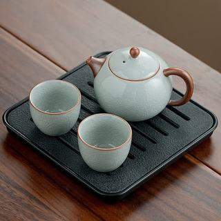 艾格辰 汝窑陶瓷功夫茶具 天青西施壶一壶两杯+正方形干泡盘