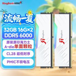 金百达 32GB(16GBX2)套装 DDR5 6000 台式机内存条海力士A-die颗粒 白刃RGB灯条 C28 AI电脑配件