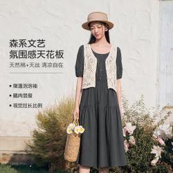 片断 lovlife lovlife 片断 女士V领勾花镂空马甲灯笼袖短袖A字连衣裙