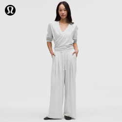 lululemon 丨BeCalm 女士高腰褶饰加宽阔腿裤*亚洲版型 LW5IQAA 杂色核心超浅灰 S