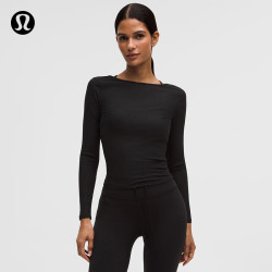 lululemon 丨Ribbed 女士瑜伽罗纹背部大U领长袖 T 恤 LW3JMIS 黑色 M