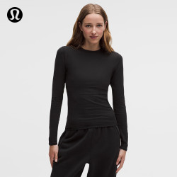 lululemon 丨Ribbed Nulu 女士罗纹圆领长袖 T 恤 LW3JHJS 黑色 M