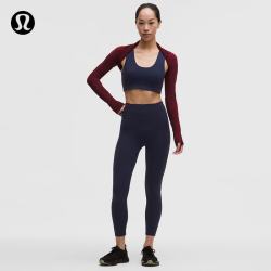 lululemon 丨Wunder Train No-Line 女士运动嵌边高腰紧身裤 24" LW5IX1A 海军蓝/勃艮第酒红 M