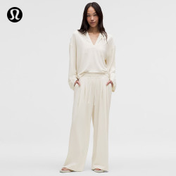 lululemon 丨BeCalm 女士高腰褶饰加宽阔腿裤*亚洲版型 LW5JMTA 浅象牙白 XS