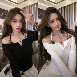 ♥亮片♥辣妹长袖上衣T恤气质显瘦复古时尚小众纯欲拼接