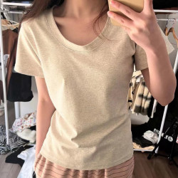 粒球球短袖T恤女U型圆领2026夏季修身正肩白色上衣时尚百搭纯欲风