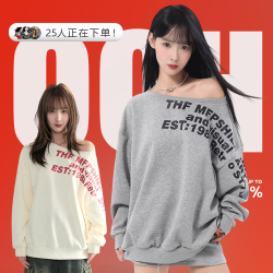 美式斜肩上衣辣妹卫衣女春秋设计感宽松百搭小众炸街高级感女装