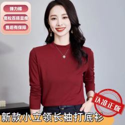 休闲时尚洋气女T恤高品质弹力棉针织长袖纯色百搭打底衫小立领802