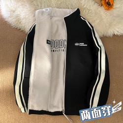 玛斯柏双面穿夹克男士春秋冬季新款羊羔绒外套潮牌休闲立领上衣服