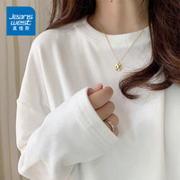 真维斯 加绒打底衫女秋冬季宽松休闲白色内搭上衣重磅绒德保暖T恤