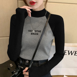 半高领新款德绒保暖打底衫女内搭秋冬灰色正肩修身显瘦长袖t恤女
