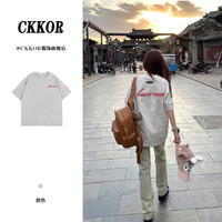CKKOR美式圆领休闲百搭宽松ins短袖t恤女小众情侣印花设计感短袖