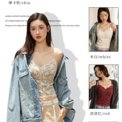 6100 设计师款马甲线二代胸垫一体内搭外搭打底蕾丝美背背心内衣