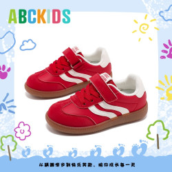 ABCKIDS 童鞋女童运动板鞋2026秋季新款儿童鞋子休闲红色德训鞋女