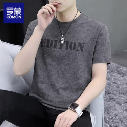 罗蒙 男士短袖T恤夏季高端圆领扎染印花上衣服复古休闲百搭半袖t恤