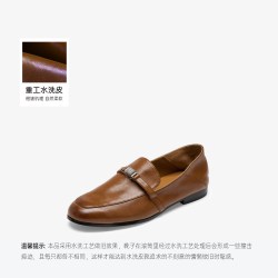 高跟73小时 女鞋时间质感2026秋季新款水洗皮棕色乐福鞋一脚蹬豆豆鞋