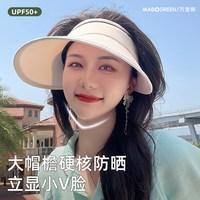 万宝绿 UPF50+防晒帽夏季2026新款女大帽檐防紫外线空顶遮阳太阳帽子面罩 白底奶茶杏