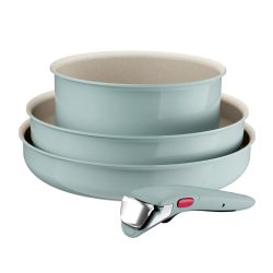 Tefal 特福 Ingenio Serenity 4 件套厨具套装,矿物不粘涂层,节省空间,可堆叠,适合所有炉灶,可用洗碗机清洗,桉树,L8284S04