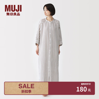 無印良品 MUJI 女式 杨柳纱织 五分袖连衣裙 睡裙女26年春夏女装 纯棉 FD1NWC6S 米色条纹 S （155/80A）